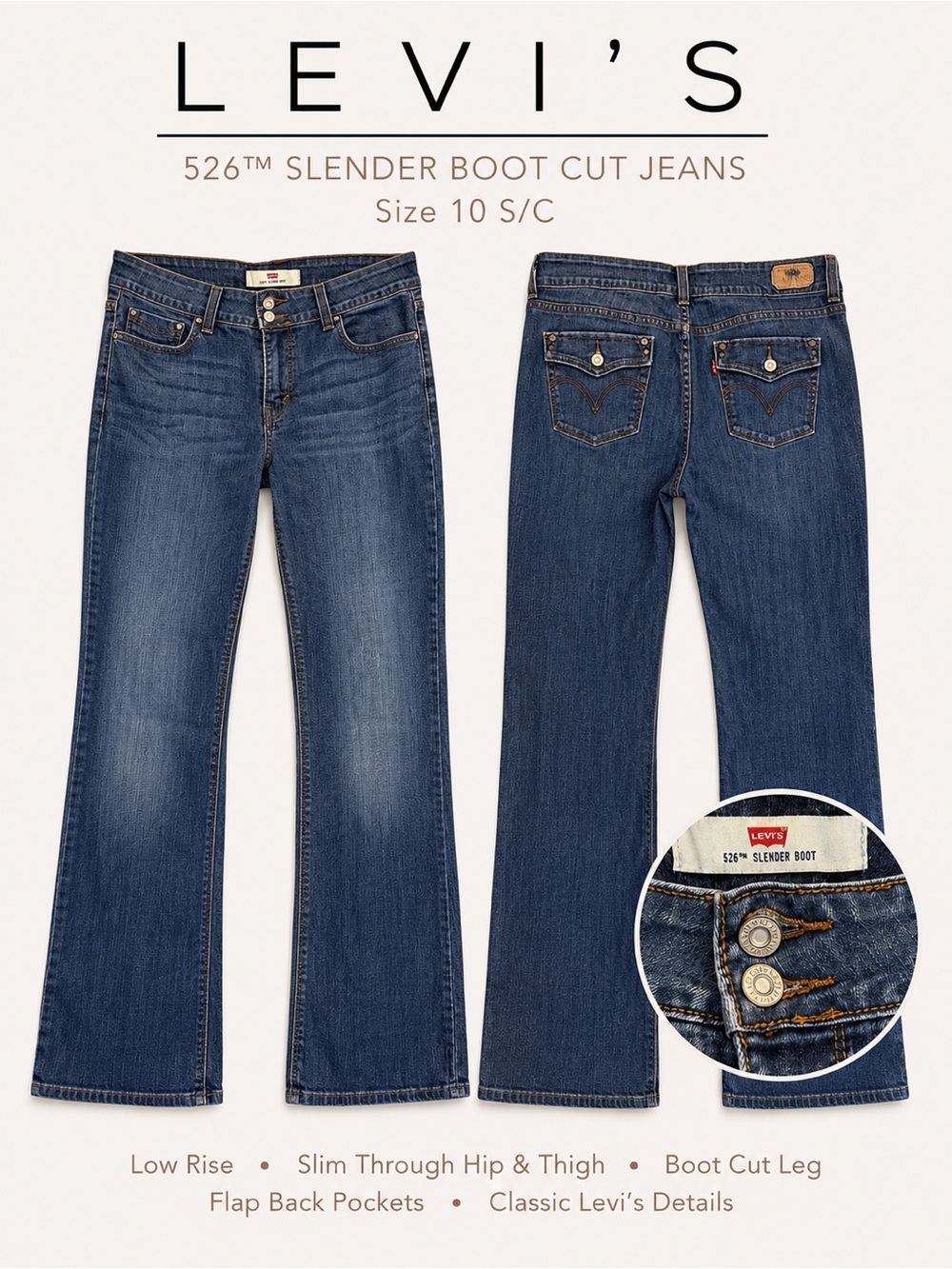 Levi’s 526 Slender Boot Jeans Size 10 Low Rise Y2K Flap Pocket - Picture 4 of 8
